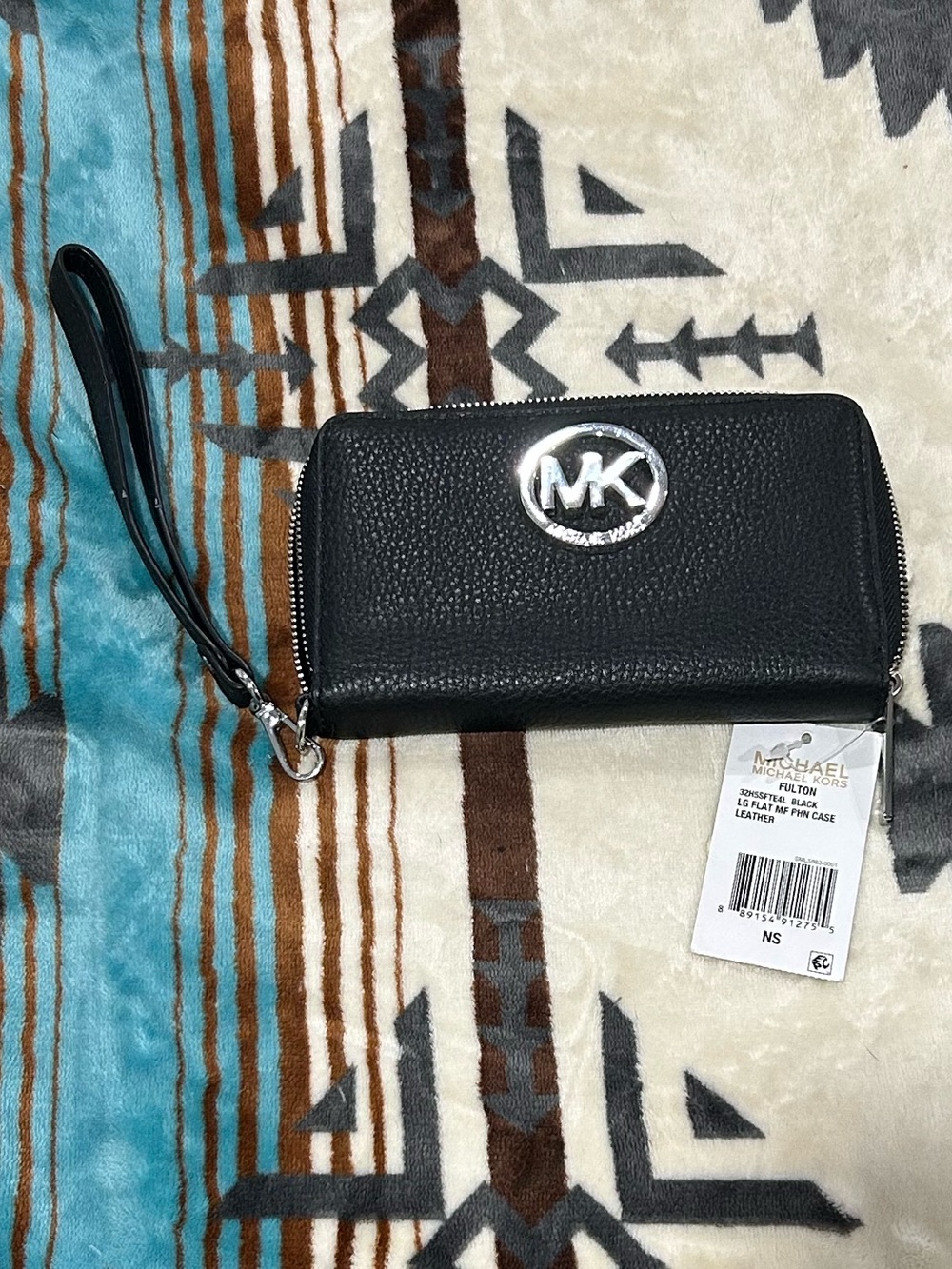 Michael Kors Black Pebbled Leather Fulton Phone Wristlet